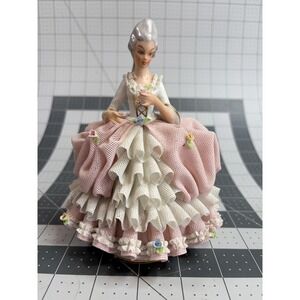 Vintage Sandizell Dresden Lace Figurine Lady Woman West Germany Pink Dress